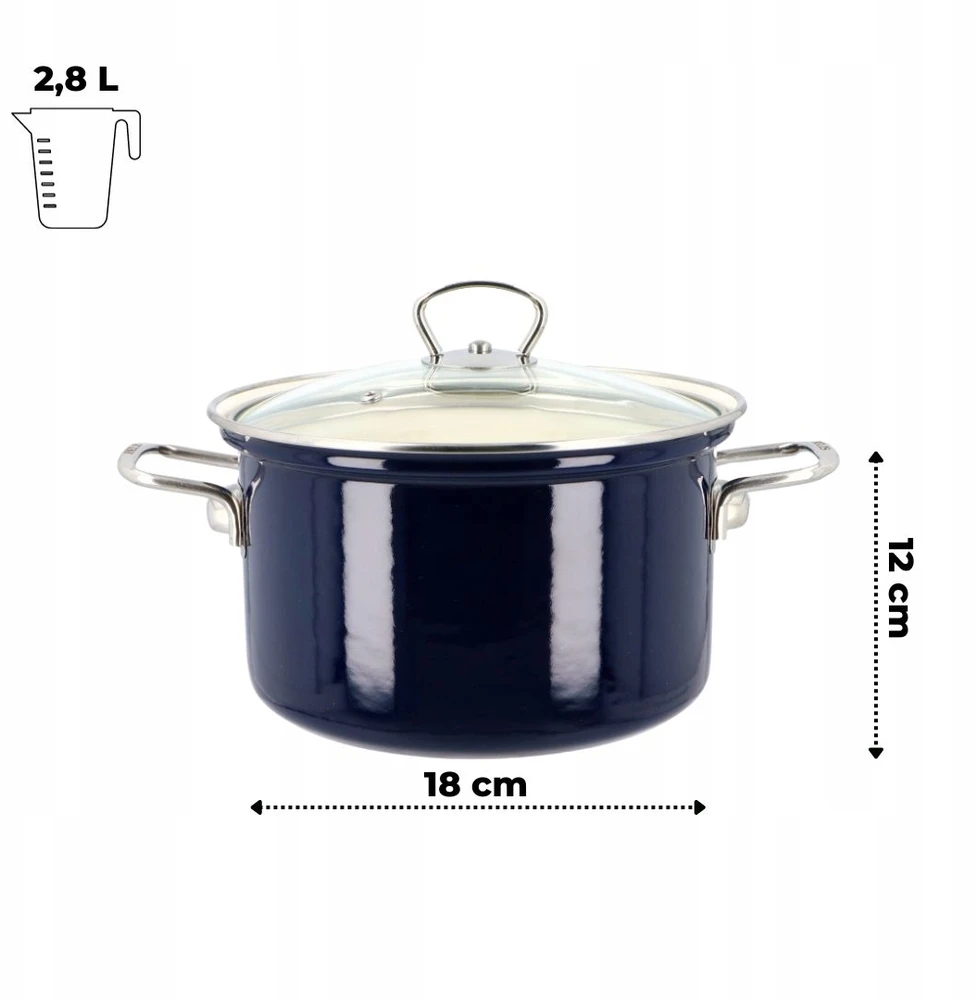 Belis emaliuotas Eco Ceramic puodas 2,6 l - 18 cm, tamsiai mėlynas - II kokybė