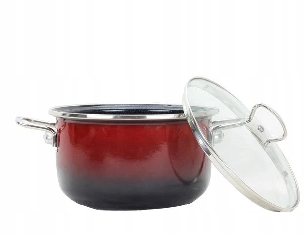 BELIS emaliuotas puodas su stikliniu dangteliu PREMIUM ombré raudonas 24 cm / 5,5 l