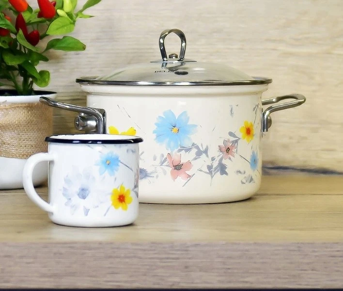 BELIS Emaliuotas puodas su stikliniu dangteliu MEADOW 20 cm/3,6 l