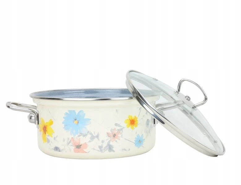 BELIS Emaliuotas puodas su stikliniu dangteliu PIEVA 16 cm/1,4 l