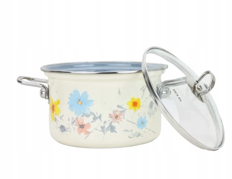 BELIS Emaliuotas puodas su stikliniu dangteliu PIEVA 18 cm/2,5 l