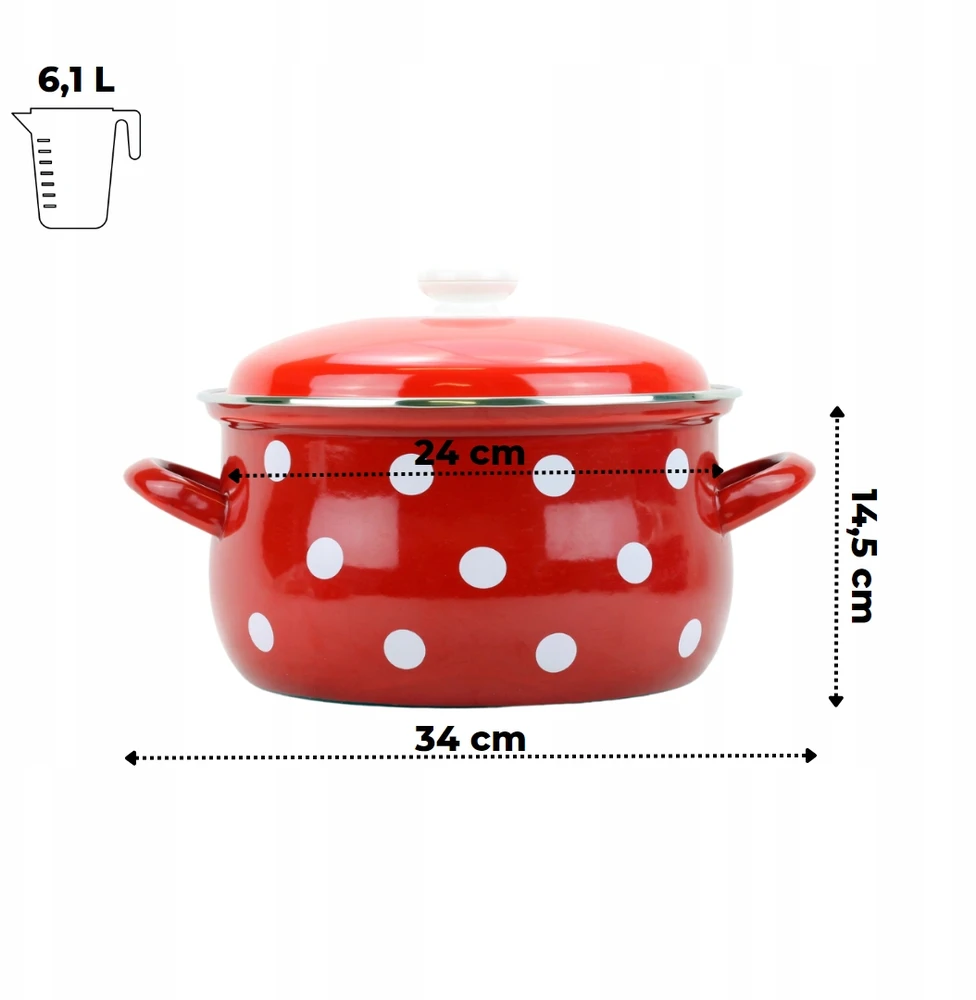 Belis/Sfinx emaliuotas puodas, baltas taškelis, skersmuo 24 cm, talpa 6,1 litro