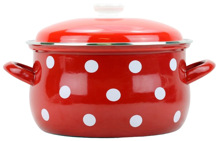 Belis/Sfinx emaliuotas puodas, baltas taškelis, skersmuo 24 cm, talpa 6,1 litro