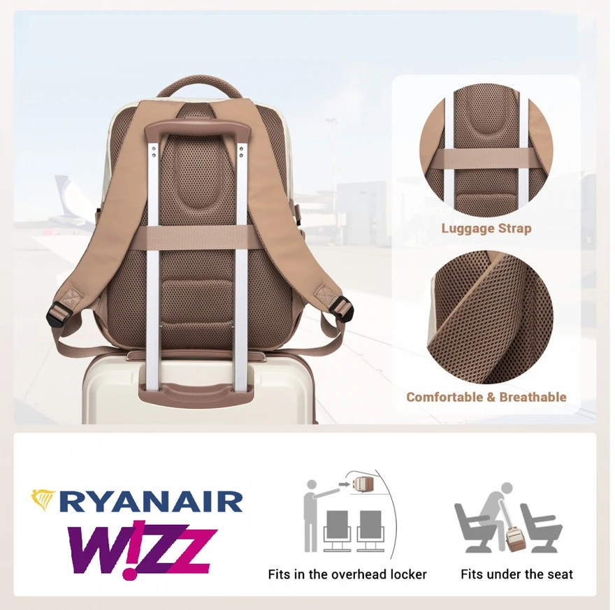 Belveder Moteriška lėktuvo kuprinė 40x30x20 smėlio spalvos RYANAIR rankinis bagažas Barrot
