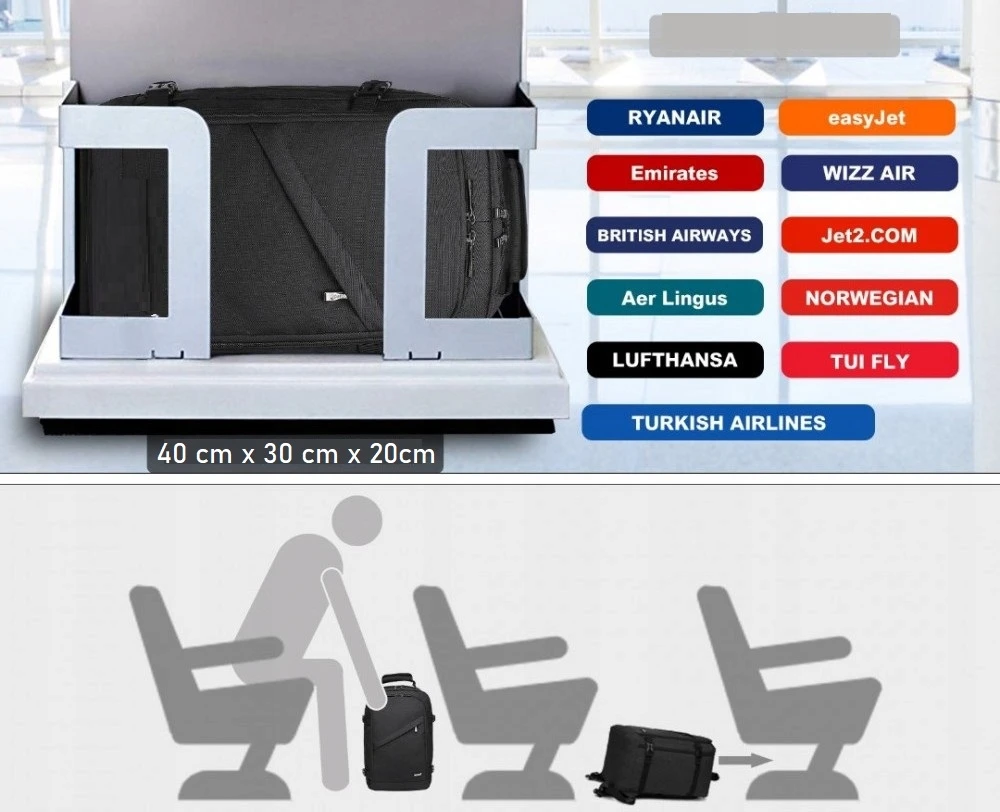 Belveder Rankinė lėktuvo Wizzair Ryanair 40x30x20, lengvas rankinis bagažas