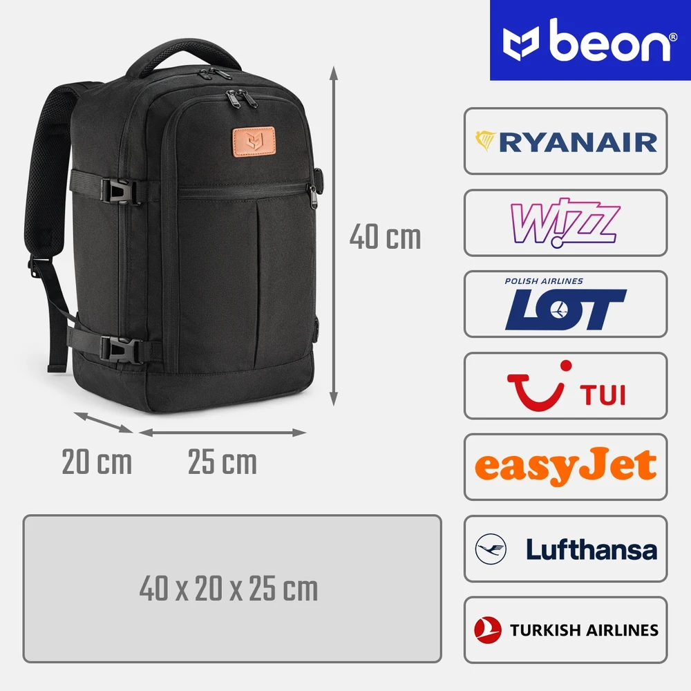 Beon RYANAIR BACKPACK 40x20x25 LĖKTUVO KELIONĖS RANKINIO BAGAŽO KAJUNAI STIPRI