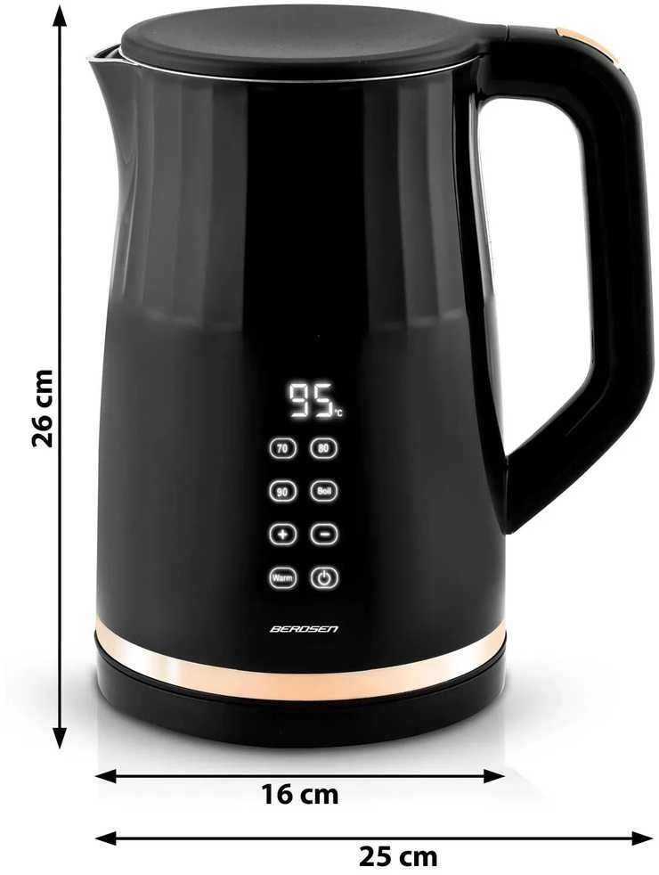 Berdsen BD-706 elektrinis virdulys 1,7 l su temperatūros valdymu ir jutikliniu ekranu, juodas
