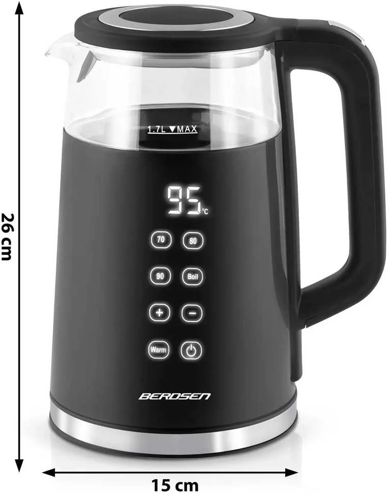 Berdsen BD-707 elektrinis virdulys 1,7 l su temperatūros valdymu ir jutikliniu ekranu, juodas