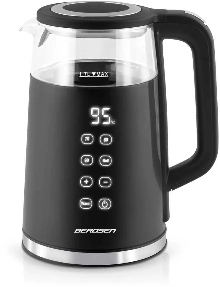 Berdsen BD-707 elektrinis virdulys 1,7 l su temperatūros valdymu ir jutikliniu ekranu, juodas