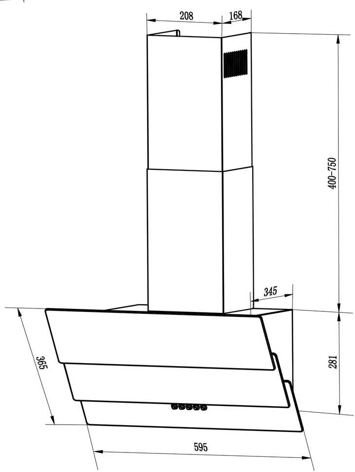 Berdsen BT-212 60 cm kamino formos viryklės gartraukis, juodas