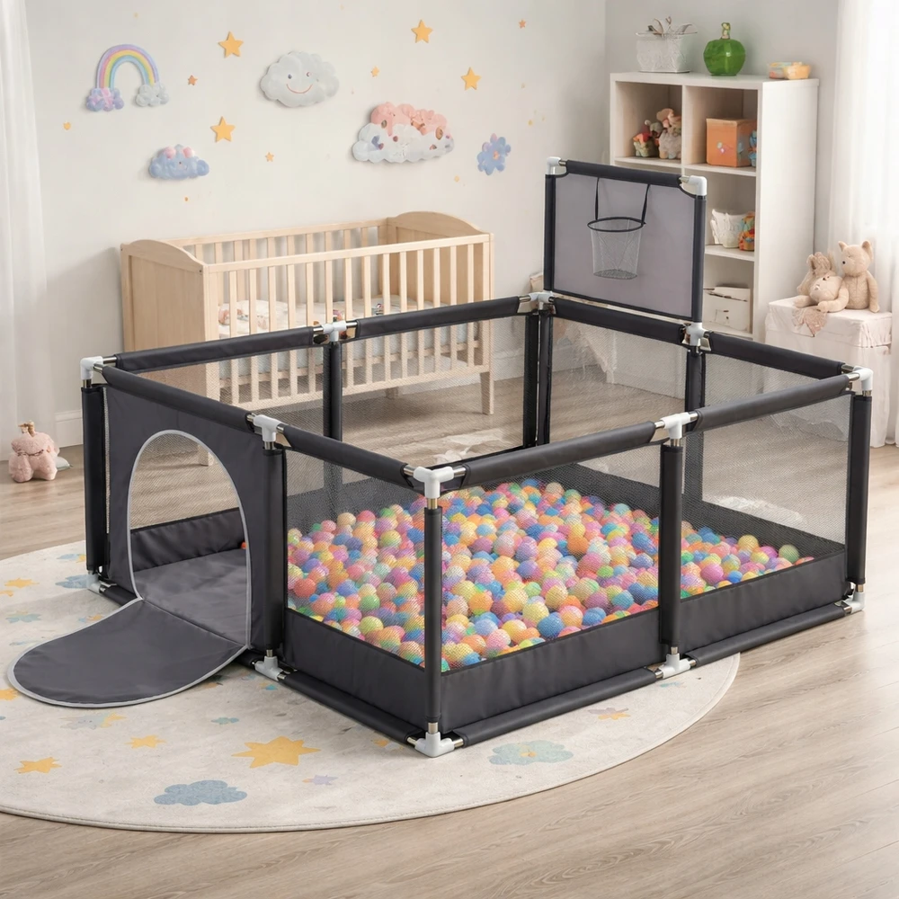 Bergens KŪDIKŲ ŽAISTI VAIKAMS 130x130 SU KREPŠELIS Žaidimų aikštelė SAUSAS BASEINAS + KAMULIAI