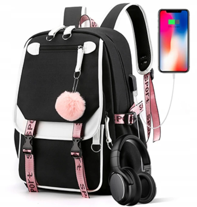 Bergens Mokyklinė kuprinė su penalu 6in1, Usb, juoda