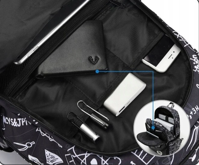 Bergens Mokyklinė kuprinė su Usb, raktų pakabuku ir ausinių išvestimi