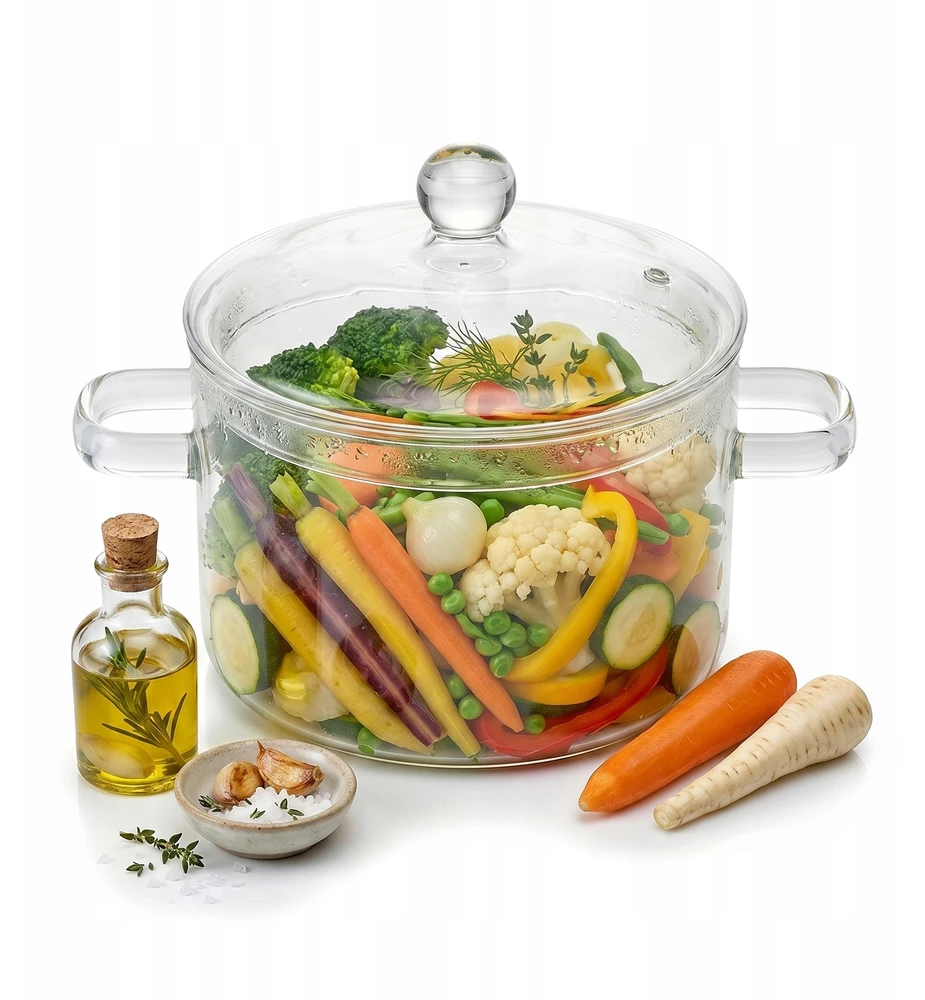 Bergman Stiklinis puodas 1,5l, dangtelis, karščiui atsparus, skaidrus, 15 cm, hipoalerginis