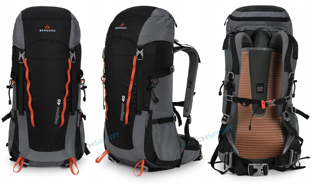Bergson Magnor 40l: Talpus, lengvas, vėdinamas trekkingo kuprinė, juoda
