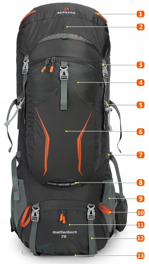 Bergson Matterhorn 70-80l kelioninis kuprinė, pilka