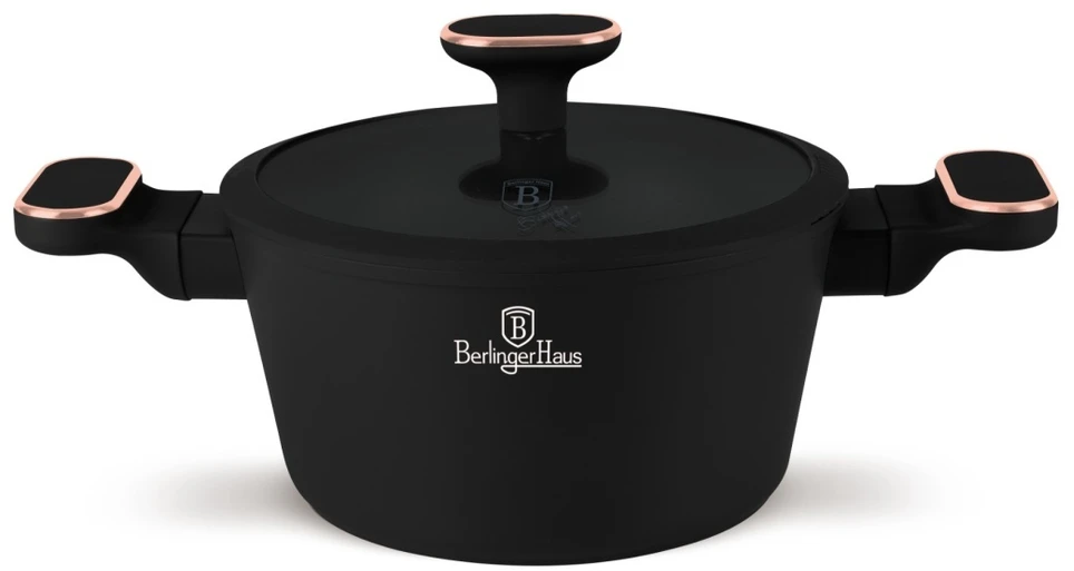 Berlinger Haus Juodas Rose puodas su dangčiu 20cm, 2.6l