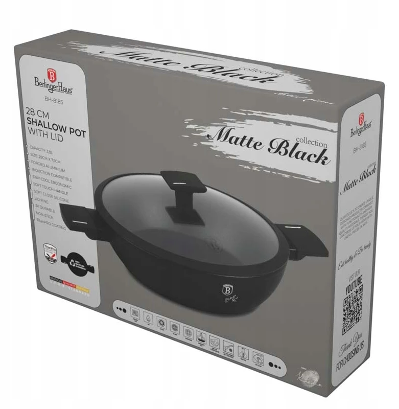 Berlinger Haus Matinis Juodas puodas su dangčiu, 28 cm, 3.8 L