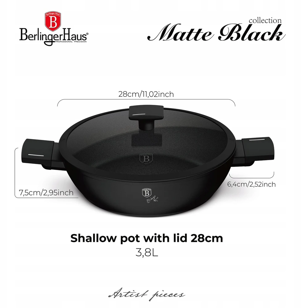 Berlinger Haus Matinis Juodas puodas su dangčiu, 28 cm, 3.8 L