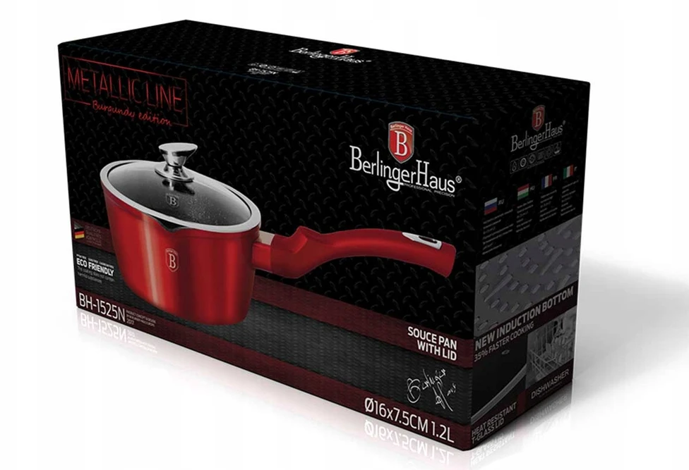 Berlinger Haus Metallic Line puodas su dangčiu Burgundy Edition, 1,2 l