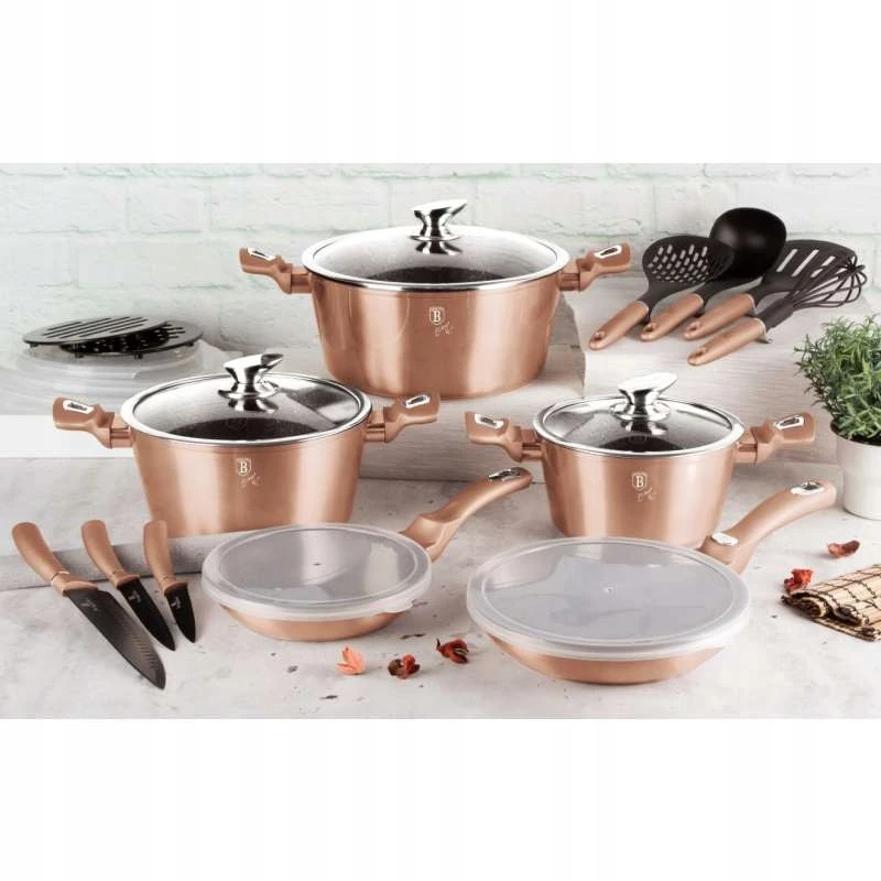 Berlinger Haus Puodai su akmens efektu ir dangčiu 20 cm Rosegold Metallic Line