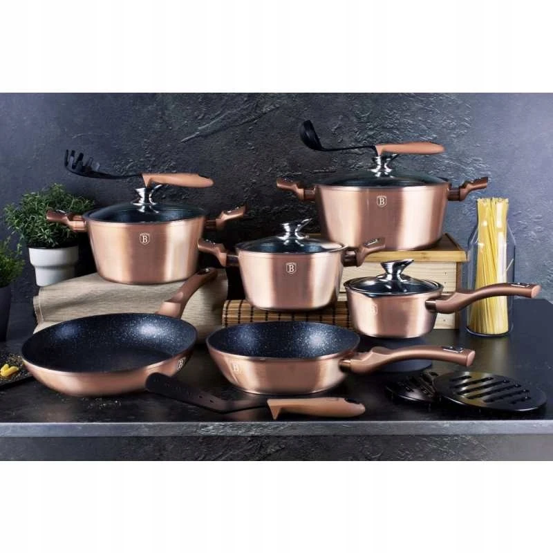 Berlinger Haus Puodai su akmens efektu ir dangčiu 20 cm Rosegold Metallic Line