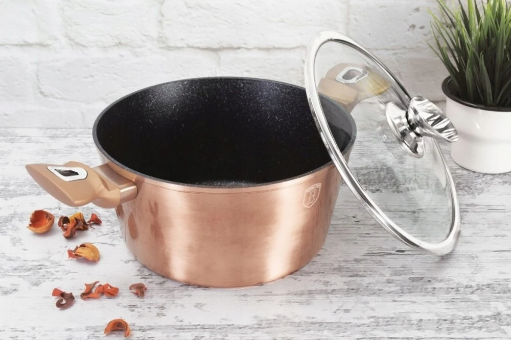 Berlinger Haus Puodai su akmens efektu ir dangčiu 20 cm Rosegold Metallic Line