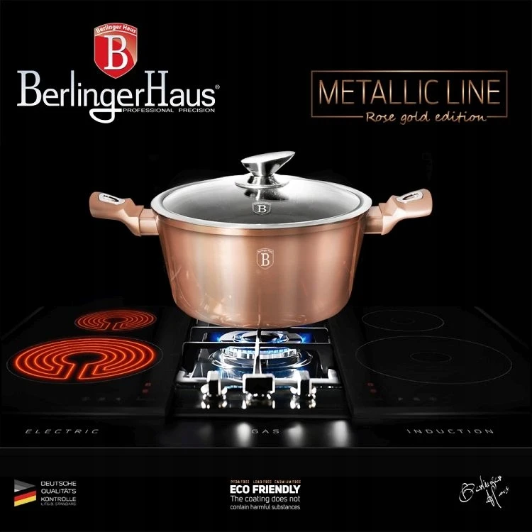 Berlinger Haus Puodai su akmens efektu ir dangčiu 20 cm Rosegold Metallic Line