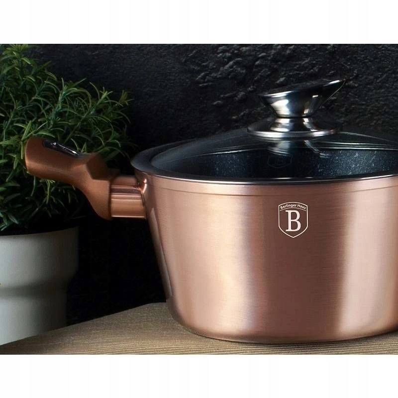 Berlinger Haus Puodai su akmens efektu ir dangčiu 20 cm Rosegold Metallic Line