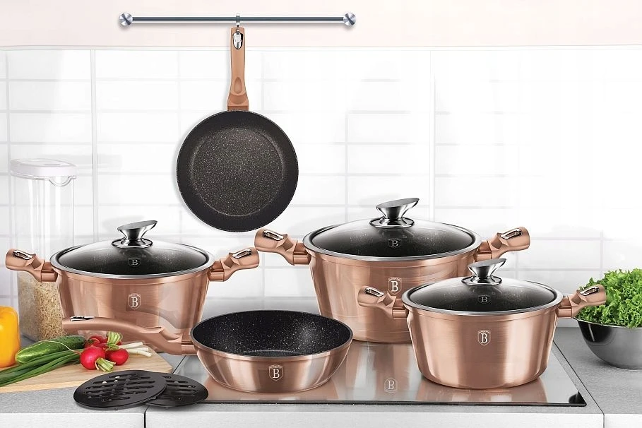 Berlinger Haus Puodai su akmens efektu ir dangčiu 20 cm Rosegold Metallic Line