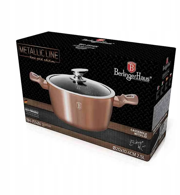 Berlinger Haus Puodai su akmens efektu ir dangčiu 20 cm Rosegold Metallic Line