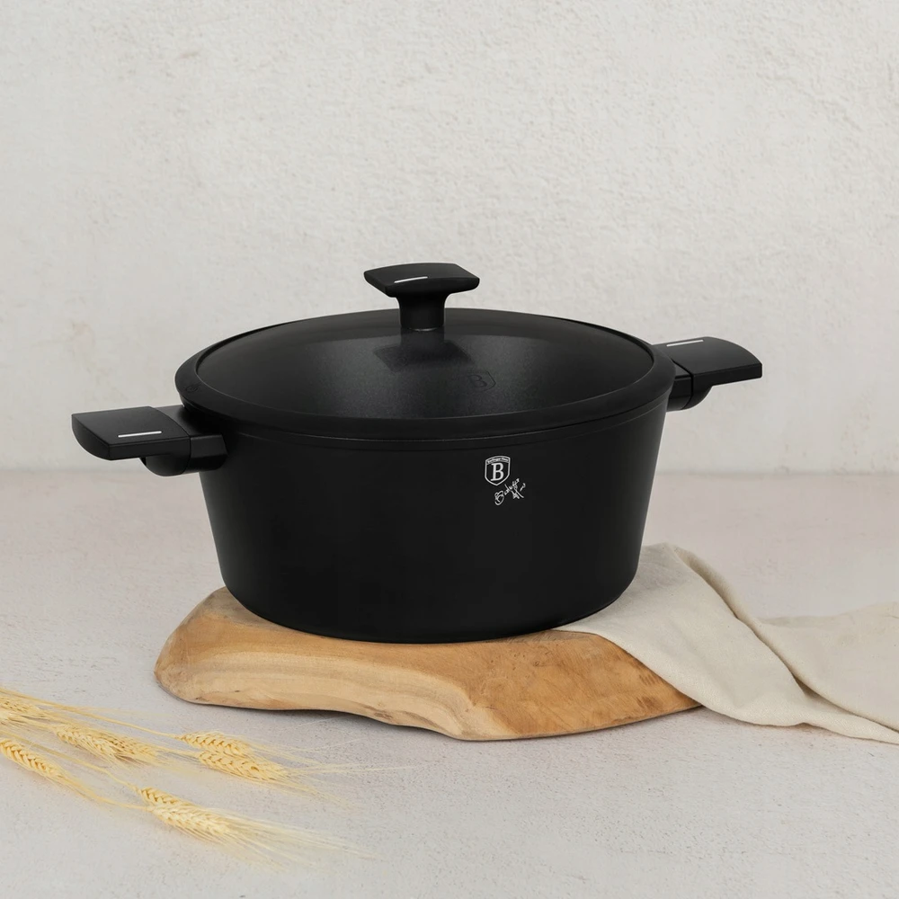 Berlinger Haus Puodas su dangčiu 28cm, 6.1l, matinė juoda