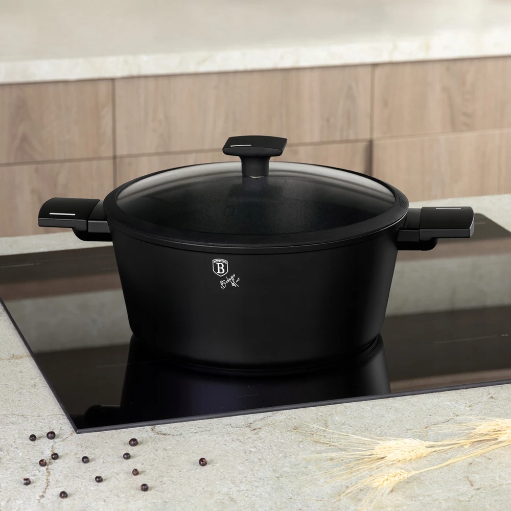 Berlinger Haus Puodas su dangčiu 28cm, 6.1l, matinė juoda