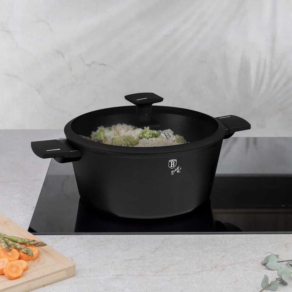 Berlinger Haus Puodas su dangčiu 28cm, 6.1l, matinė juoda