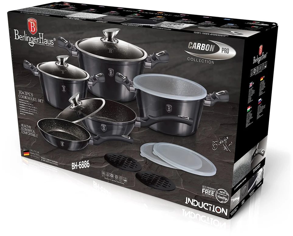 Puodų rinkinys 13 dalių BERLINGER HAUS BH/6886 Metallic Line Carbon Pro Edition