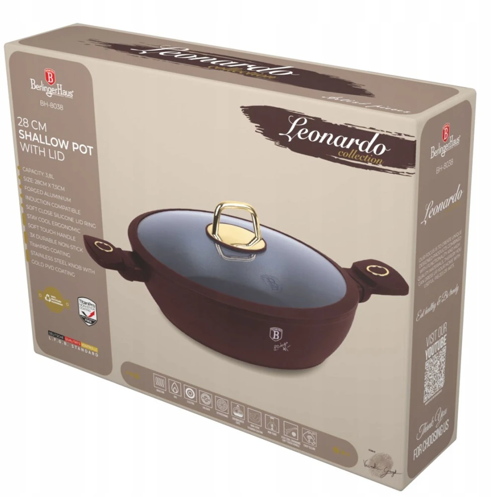 Berlinger Haus titano puodas su dangčiu Leonardo, 28 cm
