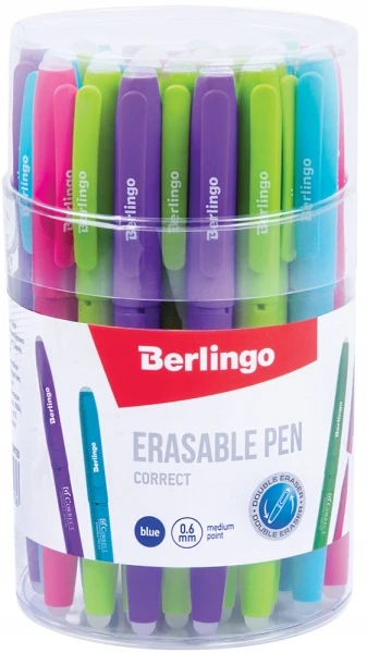 Nutrinami tušinukai Berlingo Correct, 0.6 mm, mėlynas rašalas, įvairių spalvų korpusai, 20 vnt.