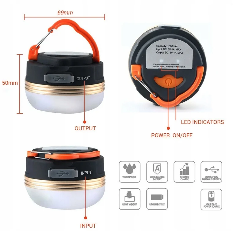 BestBids TOURIST LAMP CAMPING TORCH LED POWERBANK kempingo palapinei