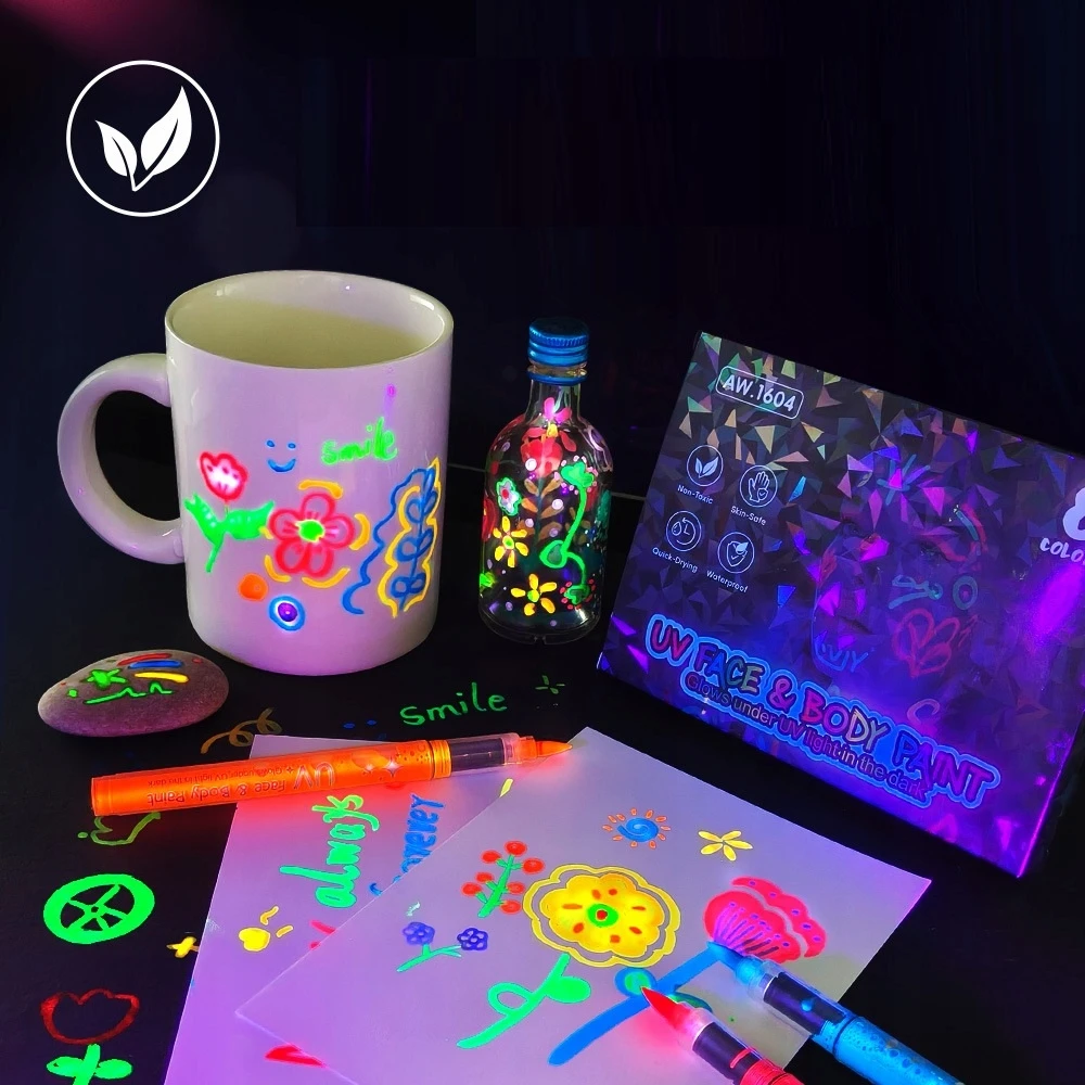 Besthurt UV veido žymekliai vaikams Neoniniai Fluorescent Glow Under UV 10 vnt