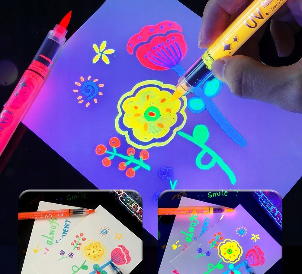 Besthurt UV veido žymekliai vaikams Neoniniai Fluorescent Glow Under UV 10 vnt