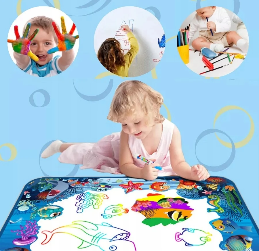 Besthurt VANDENS DAŽYMO KILIMAS VANDUO VAIKAMS Antspaudai 22 vnt DIDELIS 100x80cm XXL