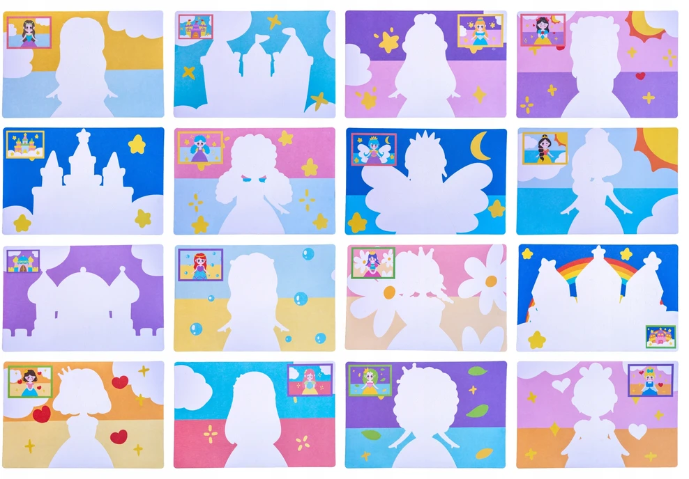 Bestomi DAŽYMAS SMILYJE Smėlio paveikslėliai 16 paveikslėlių Princesės rinkinys
