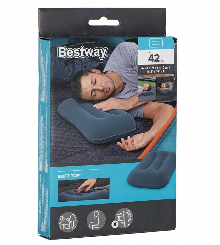 BESTWAY 67121 Kelioninė pripučiama veliūrinė pagalvėlė tamsiai mėlyna