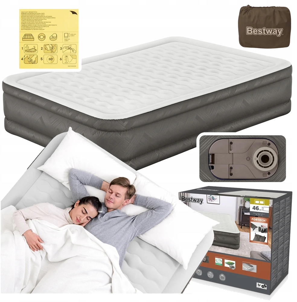 Bestway 69050 pripučiamas dvigulis čiužinys su elektrine pompa 203x152x46cm
