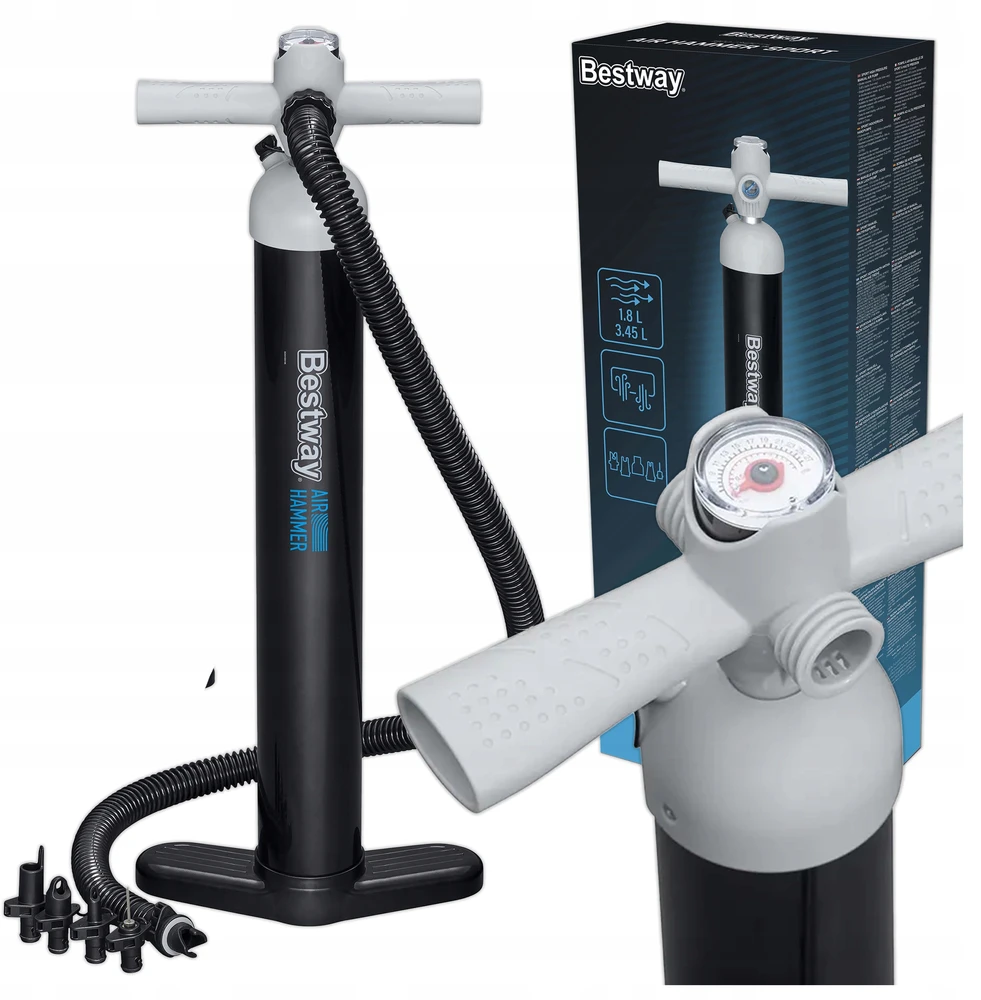 Bestway Aukšto slėgio siurblys kamuoliui, pontonui, SUP lentai, 5 antgaliai, slėgio matuoklis