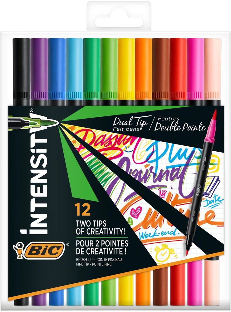 Bez Marki 12 SPALVŲ ŽYMEKLIŲ RINKINYS BIC DVIŠALĖS TRIPS su skirtingo storio antgaliais