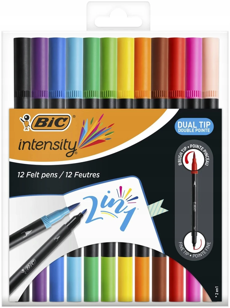 Bez Marki 12 SPALVŲ ŽYMEKLIŲ RINKINYS BIC DVIŠALĖS TRIPS su skirtingo storio antgaliais