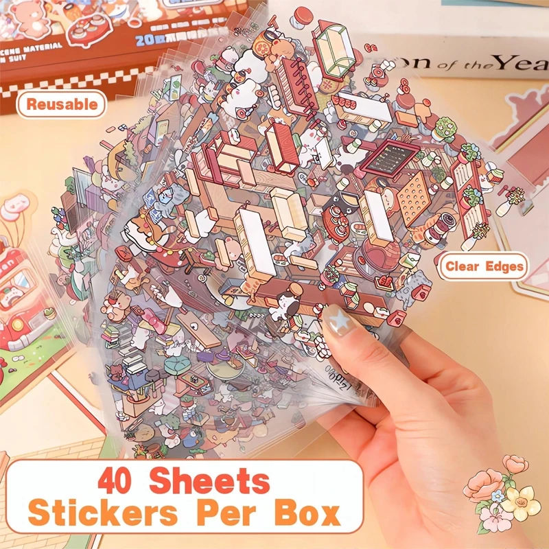 Bez Marki 20 x 3D „pasidaryk pats“ lipdukai – antistresinis iškarpų albumas, namas su smegenis gerinančia scena