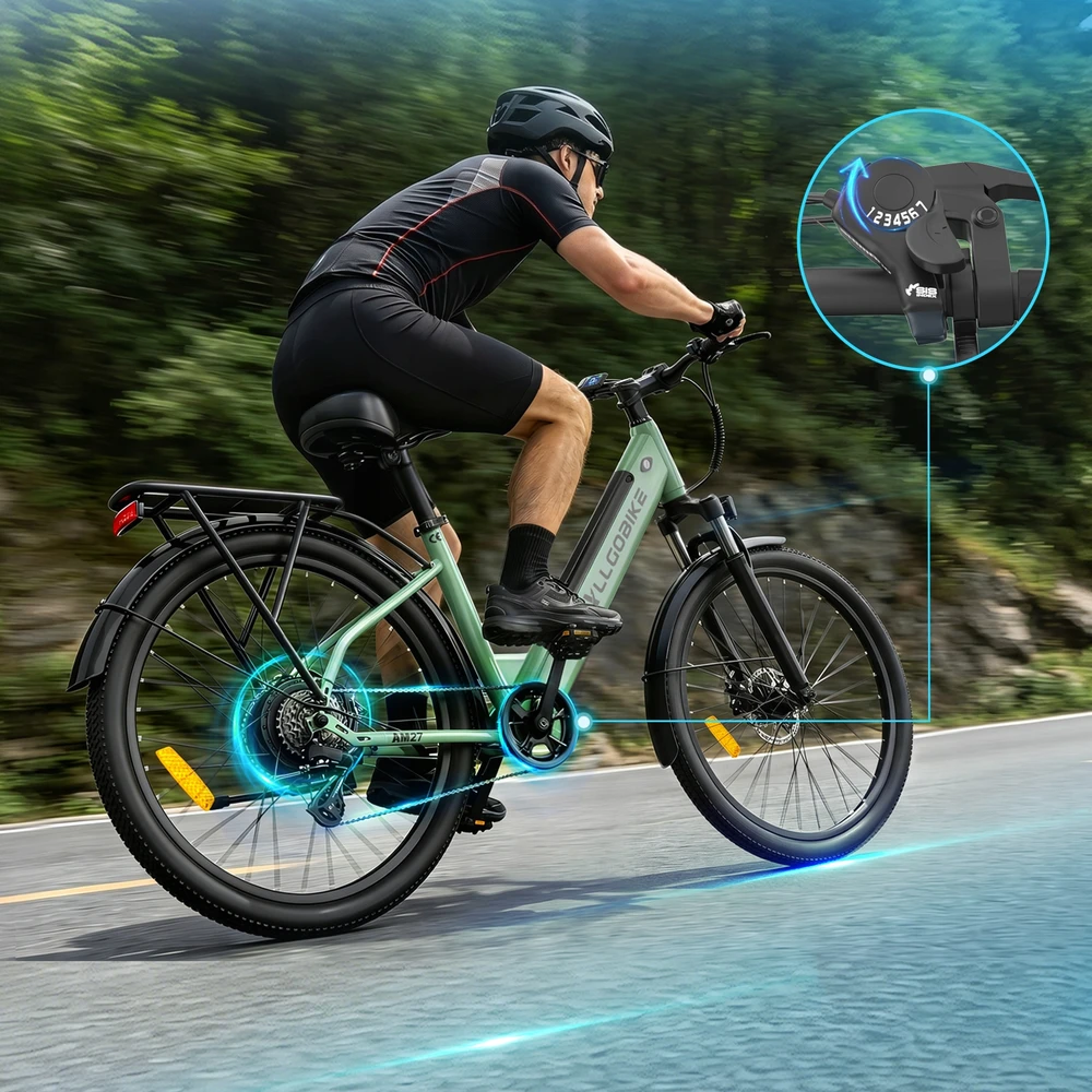Bez Marki 2026 m. ALLGOBIKE AM27 elektrinis dviratis 250W 15AH 100KM 27,5" City PL