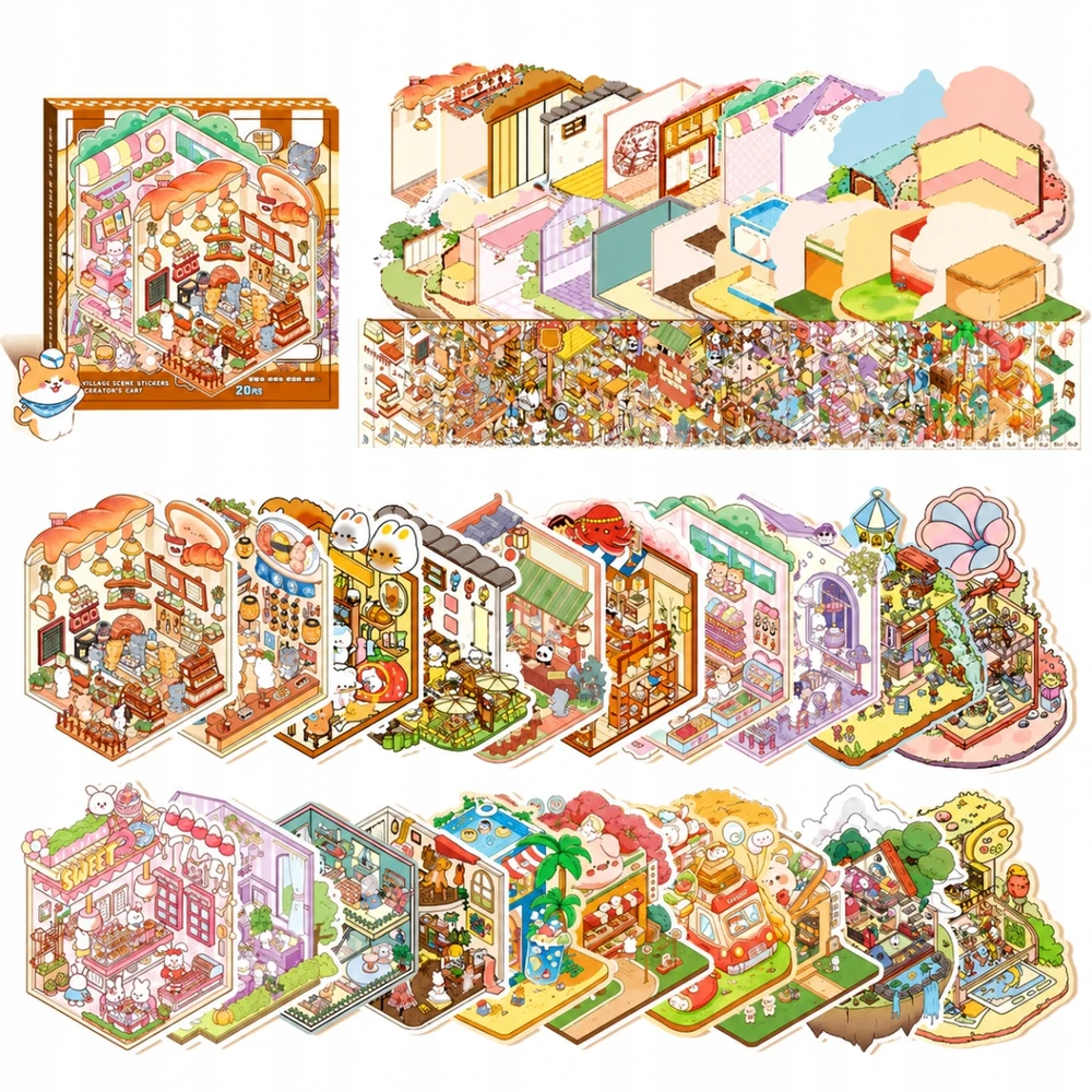 Bez Marki 20x 3D STICKERS Stage SCENES DIY DIY lipdukų rinkinys, DIY DU kart